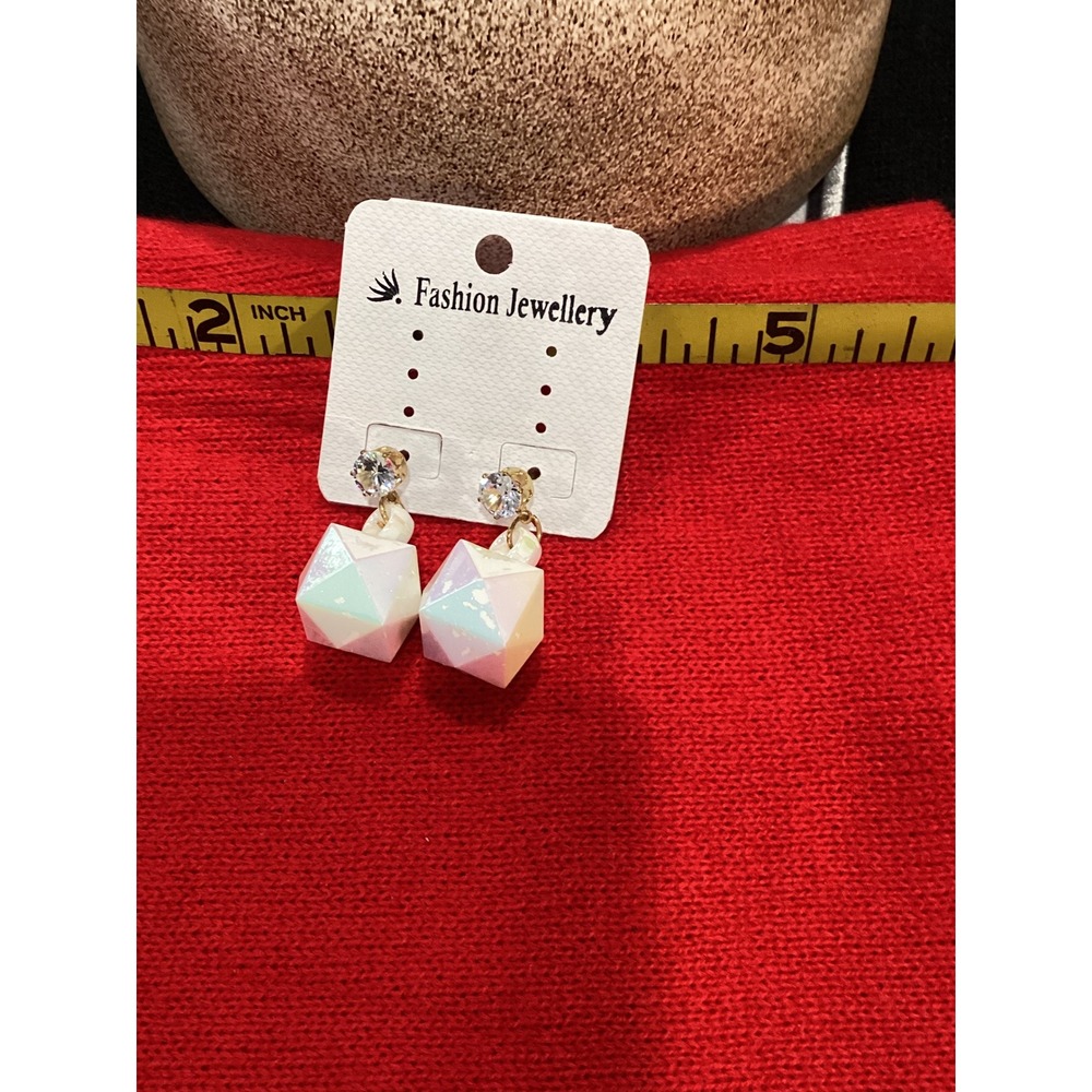 Fashion Jewellery Iridescent Geometric Cube Drop Earrings Rhinestone Studs NEW